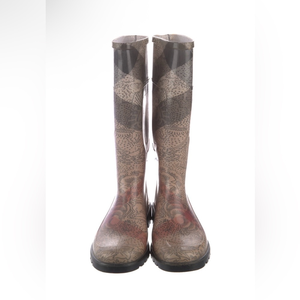 BURBERRY ITALY RUBBER BOOTS FLOWER PAISLEY NOVA CHECK TALL Size 40, 10